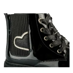 Bottines NOIR Fille Motif Vernis Lacets + Fermeture éclair