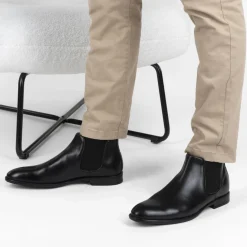 Bottines NOIR Homme CUIR Motif Uni A Enfiler