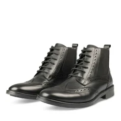 Bottines NOIR Homme CUIR Motif Uni Lacets