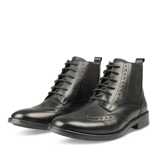 Bottines NOIR Homme CUIR Motif Uni Lacets