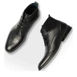 Bottines NOIR Homme CUIR Motif Uni Lacets