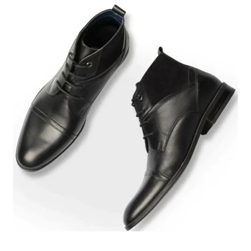 Bottines NOIR Homme CUIR Motif Uni Lacets