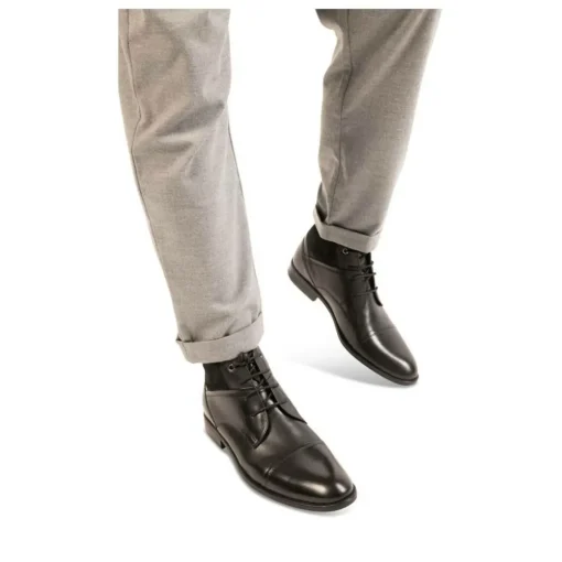 Bottines NOIR Homme CUIR Motif Uni Lacets