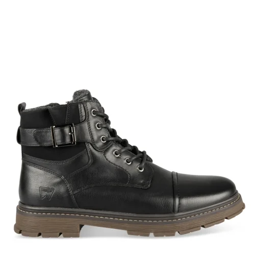 Bottines NOIR Homme Motif Uni Lacets