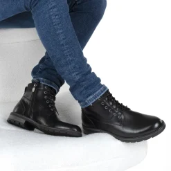 Bottines NOIR Homme Motif Uni Lacets