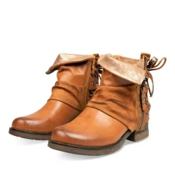 Bottines Plissé COGNAC Femme Motif Animal Fermeture éclair