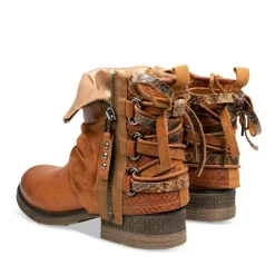Bottines Plissé COGNAC Femme Motif Animal Fermeture éclair