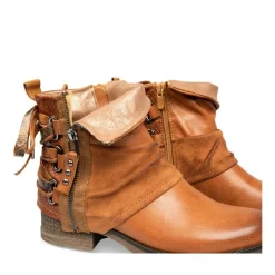 Bottines Plissé COGNAC Femme Motif Animal Fermeture éclair