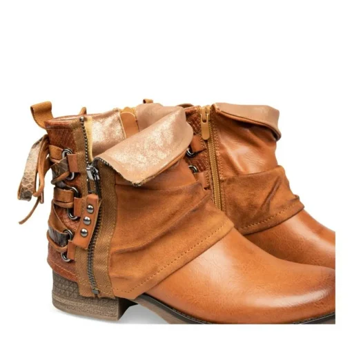 Bottines Plissé COGNAC Femme Motif Animal Fermeture éclair