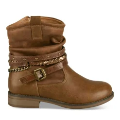Bottines Plissé COGNAC Fille Motif Tressé Fermeture éclair