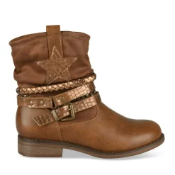 Bottines Plissé COGNAC Fille Motif Chaîne Fermeture éclair