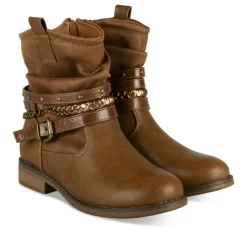 Bottines Plissé COGNAC Fille Motif Tressé Fermeture éclair