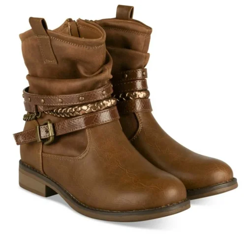 Bottines Plissé COGNAC Fille Motif Tressé Fermeture éclair
