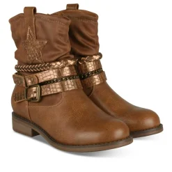 Bottines Plissé COGNAC Fille Motif Chaîne Fermeture éclair