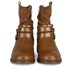 Bottines Plissé COGNAC Fille Motif Chaîne Fermeture éclair