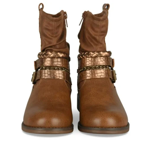 Bottines Plissé COGNAC Fille Motif Chaîne Fermeture éclair