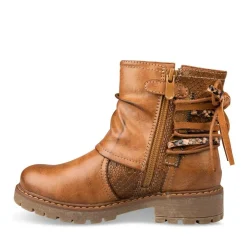 Bottines Plissé COGNAC Fille Motif Uni Fermeture éclair