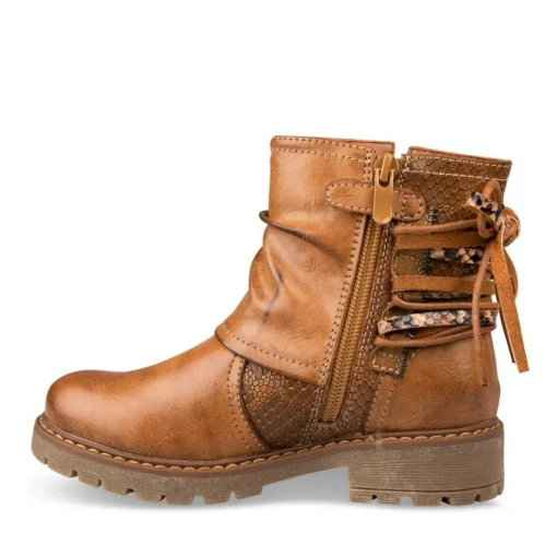 Bottines Plissé COGNAC Fille Motif Uni Fermeture éclair