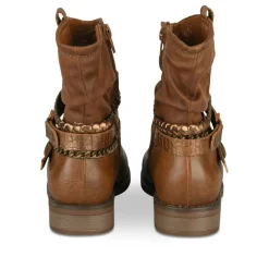 Bottines Plissé COGNAC Fille Motif Chaîne Fermeture éclair