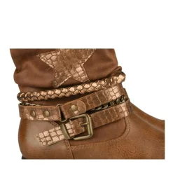 Bottines Plissé COGNAC Fille Motif Chaîne Fermeture éclair