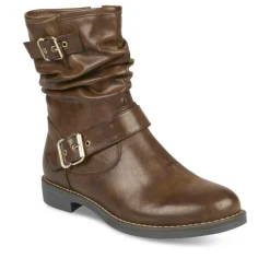 Bottines Plissé MARRON Femme Fermeture éclair
