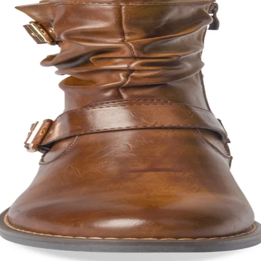 Bottines Plissé MARRON Femme Fermeture éclair