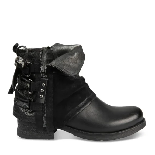 Bottines Plissé NOIR Femme Motif Animal Fermeture éclair