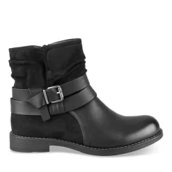 Bottines Plissé NOIR Femme Motif Uni Fermeture éclair