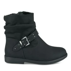 Bottines Plissé NOIR Femme Motif Uni Fermeture éclair