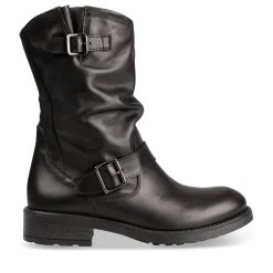 Bottines Plissé NOIR Femme CUIR Motif Uni A Enfiler