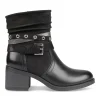 Bottines Plissé NOIR Femme Motif Uni Fermeture éclair