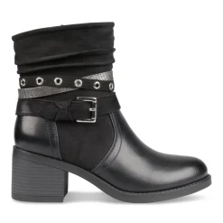 Bottines Plissé NOIR Femme Motif Uni Fermeture éclair