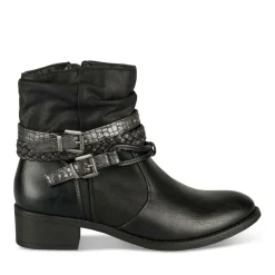 Bottines Plissé NOIR Femme Motif Tressé Fermeture éclair