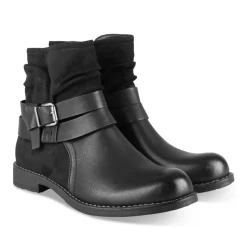 Bottines Plissé NOIR Femme Motif Uni Fermeture éclair