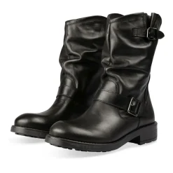 Bottines Plissé NOIR Femme CUIR Motif Uni A Enfiler