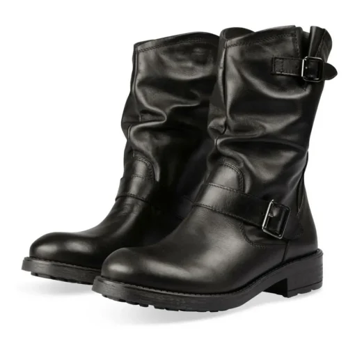 Bottines Plissé NOIR Femme CUIR Motif Uni A Enfiler