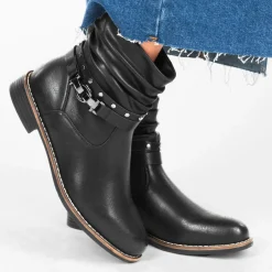 Bottines Plissé NOIR Femme Motif Clouté Fermeture éclair