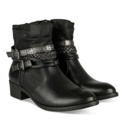Bottines Plissé NOIR Femme Motif Tressé Fermeture éclair