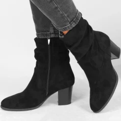 Bottines Plissé NOIR Femme Motif Uni Fermeture éclair