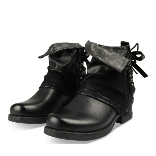 Bottines Plissé NOIR Femme Motif Animal Fermeture éclair