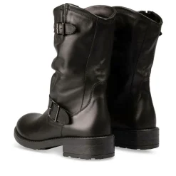 Bottines Plissé NOIR Femme CUIR Motif Uni A Enfiler