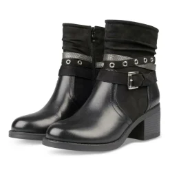 Bottines Plissé NOIR Femme Motif Uni Fermeture éclair