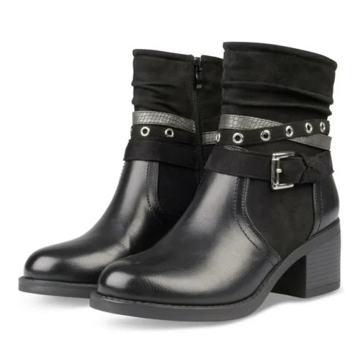 Bottines Plissé NOIR Femme Motif Uni Fermeture éclair