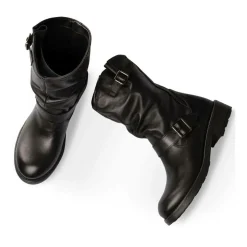 Bottines Plissé NOIR Femme CUIR Motif Uni A Enfiler