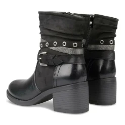 Bottines Plissé NOIR Femme Motif Uni Fermeture éclair