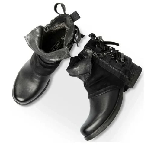 Bottines Plissé NOIR Femme Motif Animal Fermeture éclair