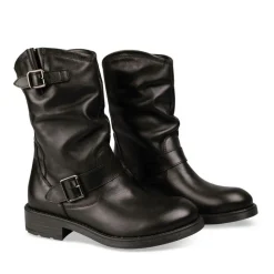 Bottines Plissé NOIR Femme CUIR Motif Uni A Enfiler