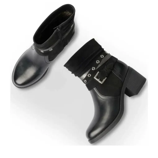 Bottines Plissé NOIR Femme Motif Uni Fermeture éclair