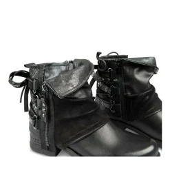 Bottines Plissé NOIR Femme Motif Animal Fermeture éclair