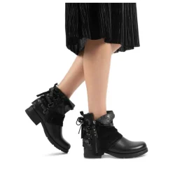 Bottines Plissé NOIR Femme Motif Animal Fermeture éclair